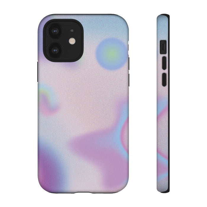 Floating Orbs Tough iPhone Case with Gradient Design: lavender, purple smartphone case, minimal style