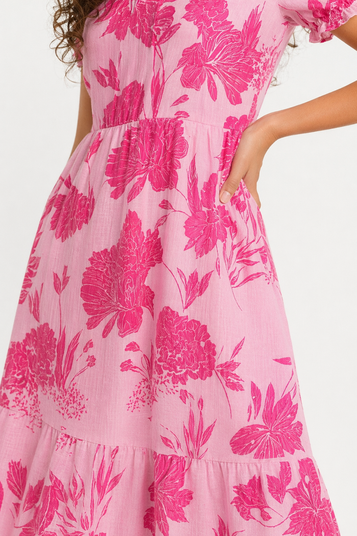Floral One-Piece Dress for Women's Summer Wear Pink