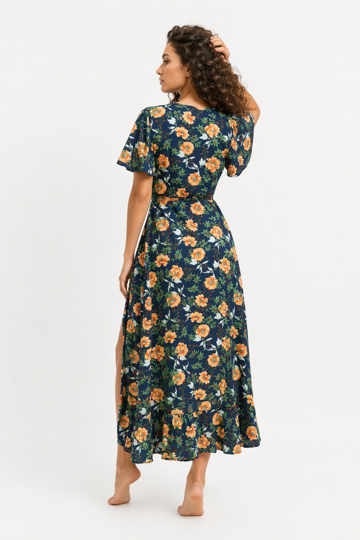 Floral Ruffle Wrap Dress for Women's Summer Fashion Default
