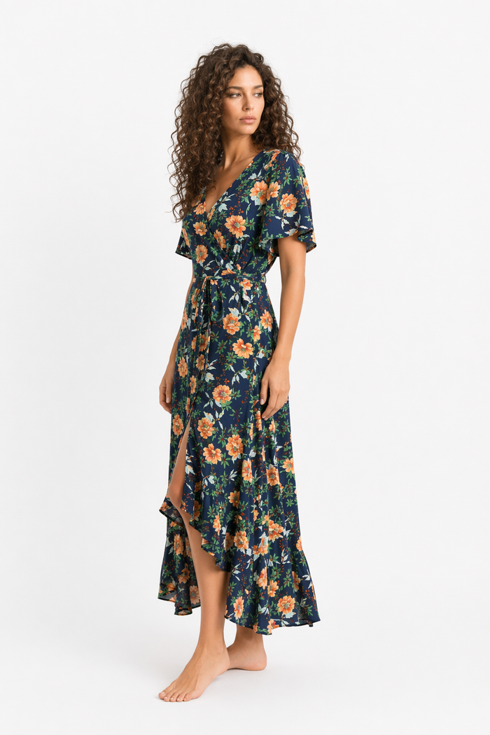 Floral Ruffle Wrap Dress for Women's Summer Fashion Default
