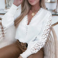 Floral Sleeve Womens V Neck Top: white blouse, feminine romantic style