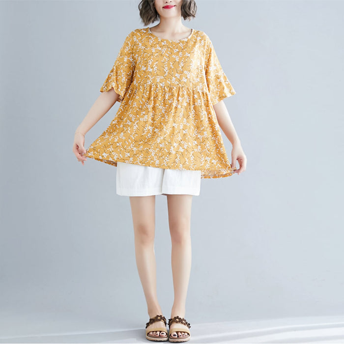 Floral Yellow Top for Women: mustard yellow, white women's floral blouse/top, casual feminine style