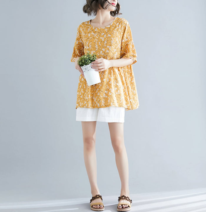 Floral Yellow Top for Women: mustard yellow, white women's floral blouse/top, casual feminine style