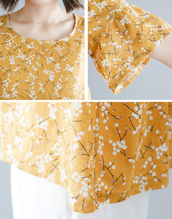 Floral Yellow Top for Women: mustard yellow, white women's floral blouse/top, casual feminine style