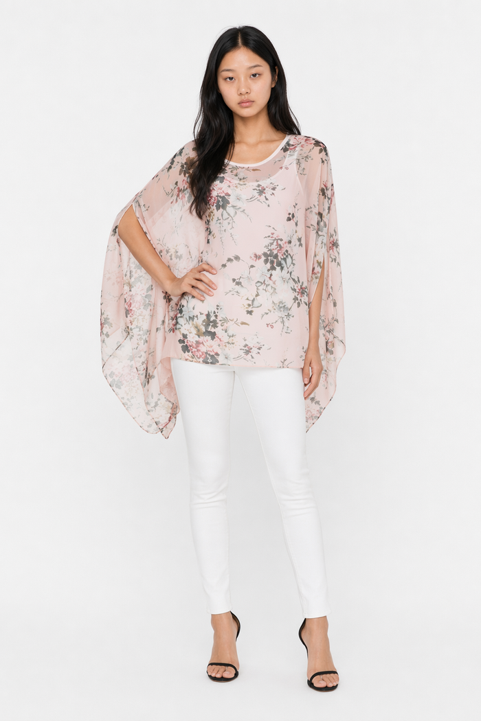 Flowing Chiffon Tunic for Women Featuring a Delicate Floral Pattern Default