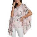 Flowing Chiffon Tunic for Women Featuring a Delicate Floral Pattern: pale pink, white floral botanical print, feminine bohemi
