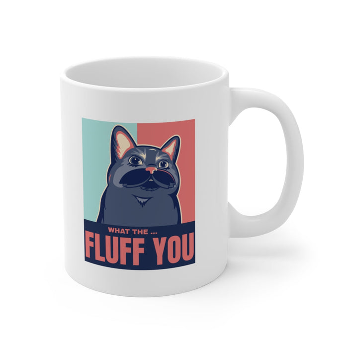 Fluff Mug, The Hilarious Cat-themed Cup: white, dark blue cartoon cat