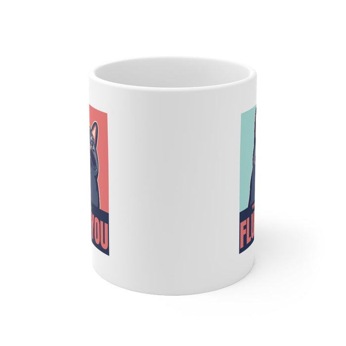 Fluff Mug, The Hilarious Cat-themed Cup: white, dark blue cartoon cat