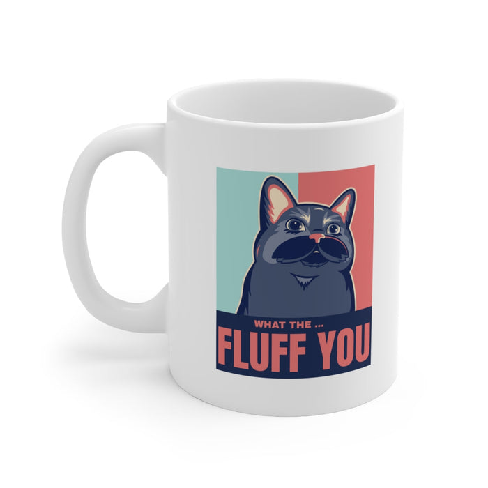 Fluff Mug, The Hilarious Cat-themed Cup: white, dark blue cartoon cat