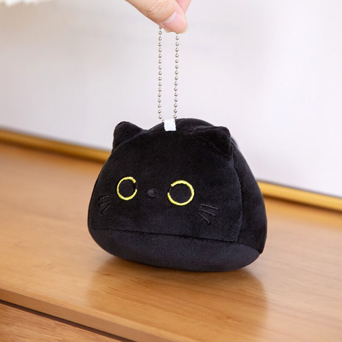 Fluffy Black Kawaii Kitty Plushie: black, yellow black cat, kawaii cartoon style