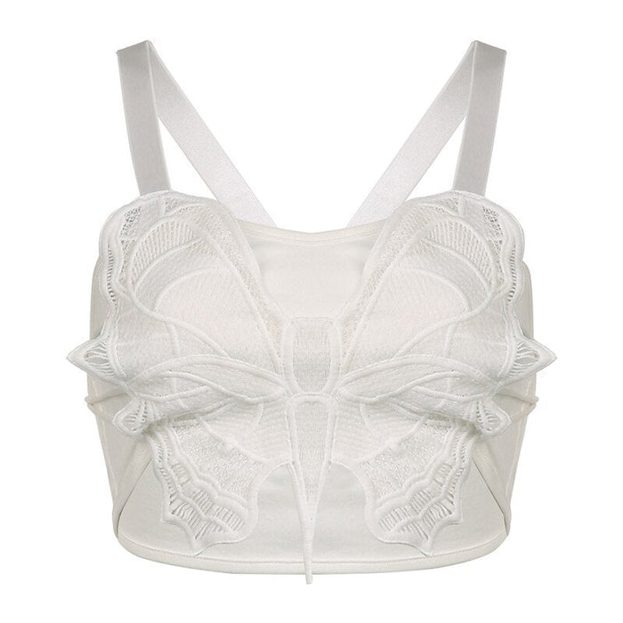 Fluttery Butterfly Lace Corset Camis: white butterfly, feminine, whimsical style