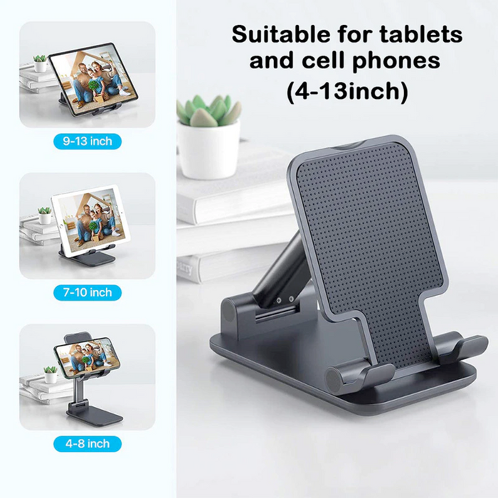Foldable Stand for Tablets and Smartphones: light gray, dark gray adjustable device stand, minimal style