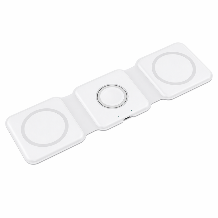 Foldable Wireless Charging Pad with 3-in-1 Compatibility for Multiple Devices White