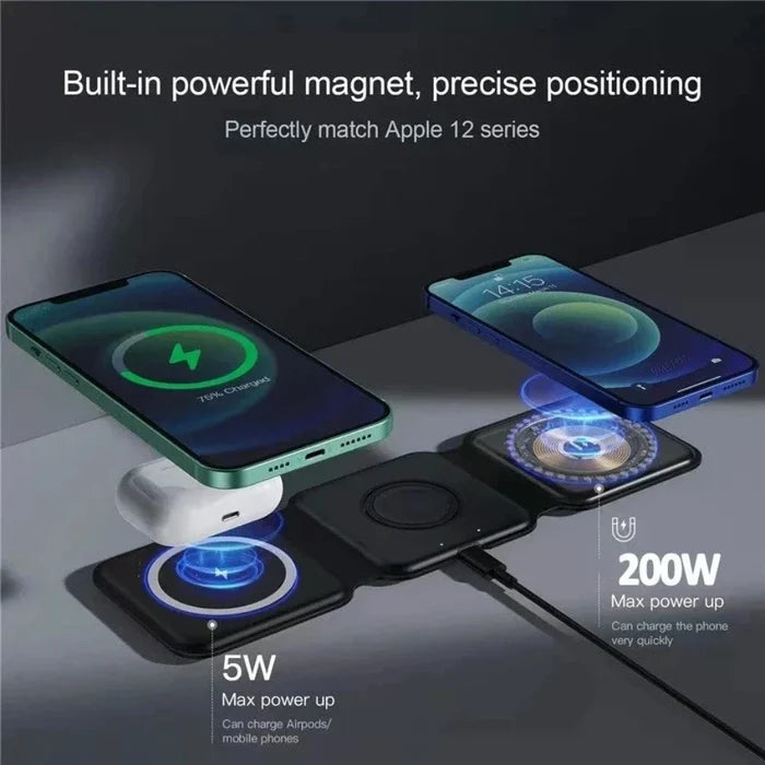 Foldable Wireless Charging Pad with 3-in-1 Compatibility for Multiple Devices: gray, white foldable phone and smartwatch char