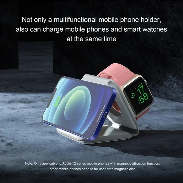 Foldable Wireless Charging Pad with 3-in-1 Compatibility for Multiple Devices: gray, white foldable phone and smartwatch char