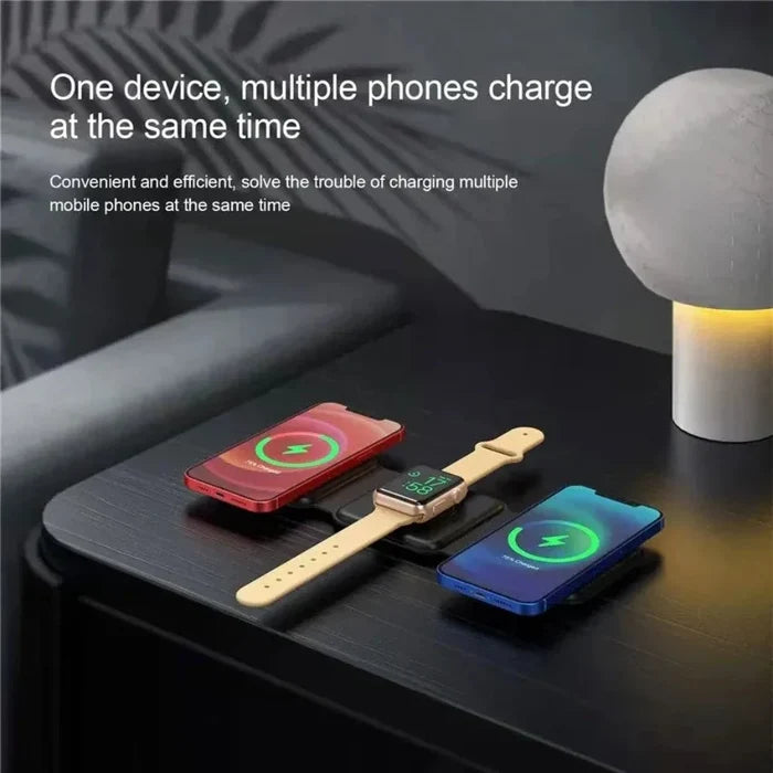 Foldable Wireless Charging Pad with 3-in-1 Compatibility for Multiple Devices: gray, white foldable phone and smartwatch char
