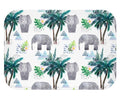 Fortunate Pachyderm Bathroom Rug Decor: white, green elephant and tropical jungle theme, cartoon watercolor tropical style