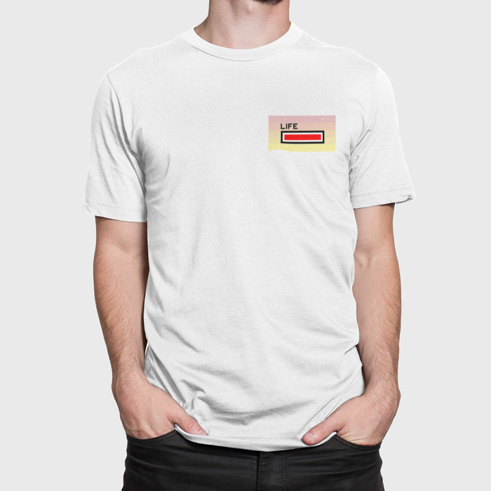 Full Life Men's Gaming Short Sleeve T-Shirt: white, red T-shirt, minimal graphic style