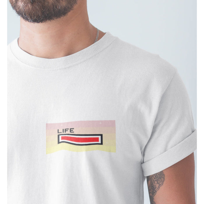 Full Life Men's Gaming Short Sleeve T-Shirt: white, red T-shirt, minimal graphic style