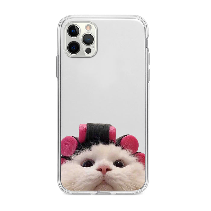 Funny Cat TPU Phone Case: clear, white cat, cute cartoon-like photo print style
