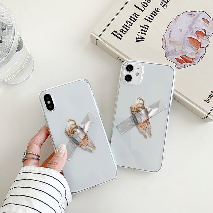Funny Cat TPU Phone Case: clear, white cat, cute cartoon-like photo print style