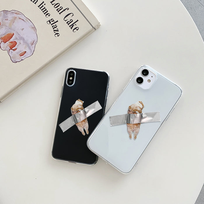Funny Cat TPU Phone Case: clear, white cat, cute cartoon-like photo print style