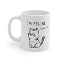 Furry Delight Mug: white, black cat, cartoon style