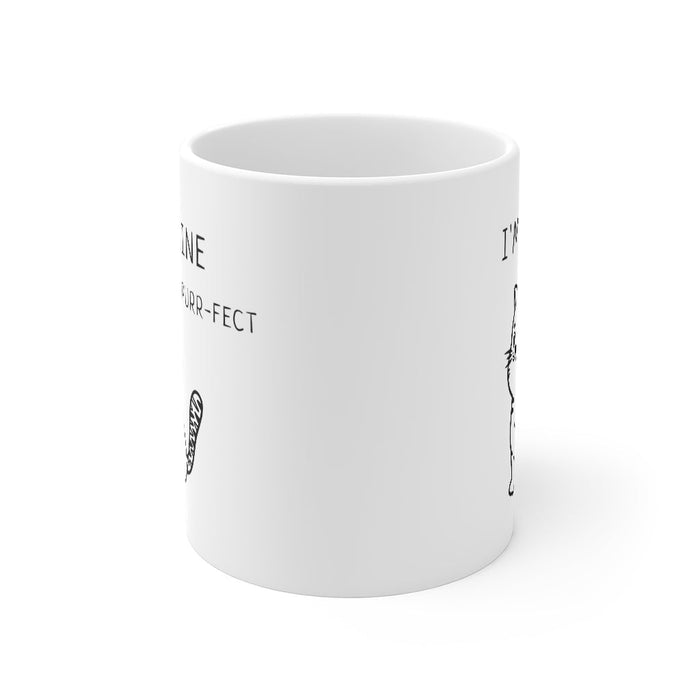 Furry Delight Mug: white, black cat, cartoon style
