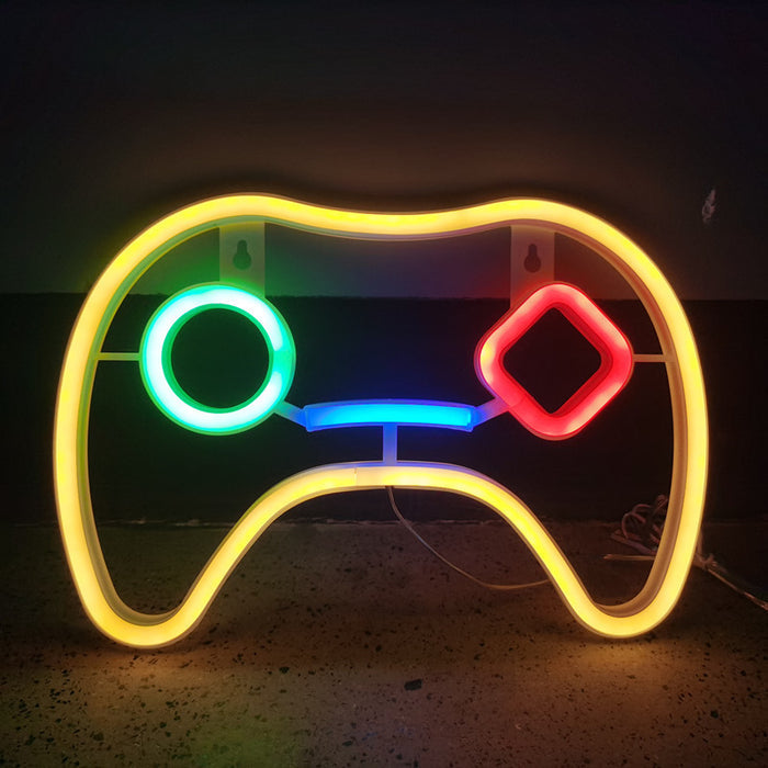 Game Controller Neon Sign, Gaming Ambiance: yellow, green video game controller, minimal cartoon style