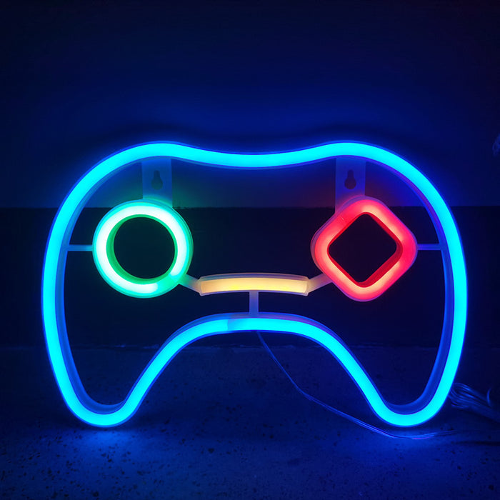 Game Controller Neon Sign, Gaming Ambiance: yellow, green video game controller, minimal cartoon style