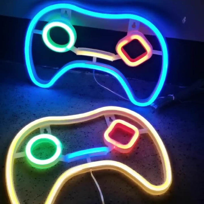 Game Controller Neon Sign, Gaming Ambiance: yellow, green video game controller, minimal cartoon style