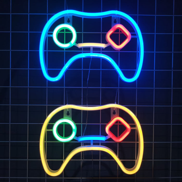 Game Controller Neon Sign, Gaming Ambiance: yellow, green video game controller, minimal cartoon style