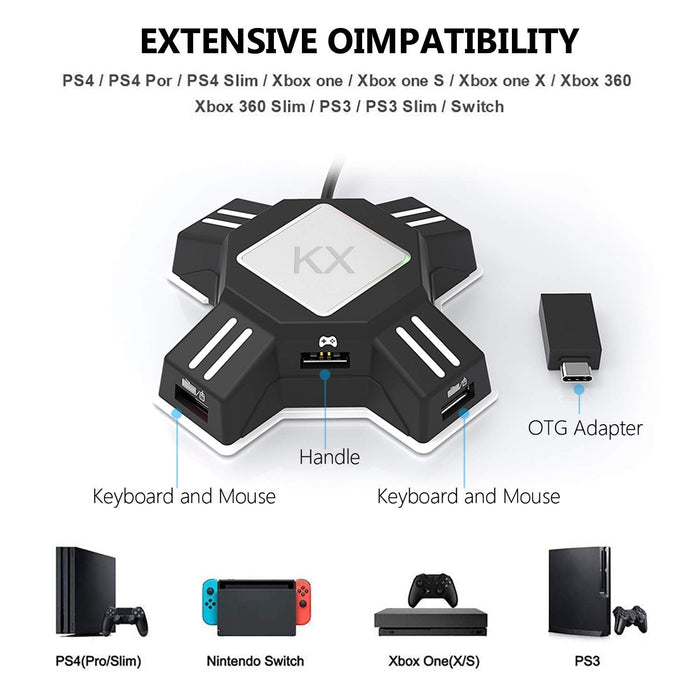 Gaming Adapter for Keyboard and Mouse, ConnectX: black, gray video game controller adapter hub, modern gaming accessory style