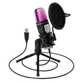 Gaming Desktop Microphone with RGB: black, pink USB desktop microphone kit, modern studio recording style