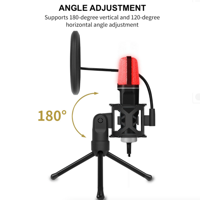 Gaming Desktop Microphone with RGB: black, pink USB desktop microphone kit, modern studio recording style