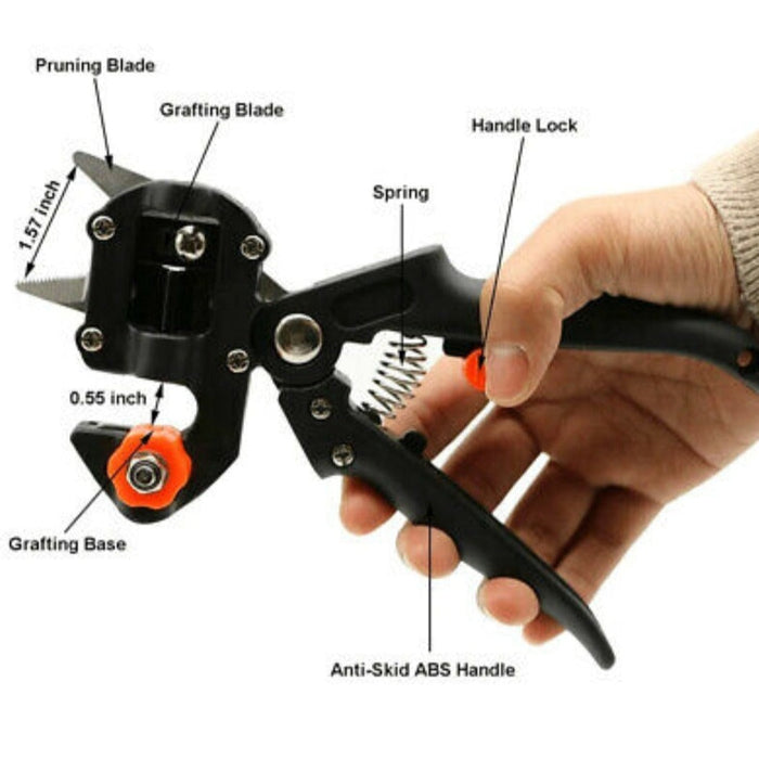 Gardening Shears with Two Blades for Pruning and Trimming: black, orange garden branch, functional garden tool style