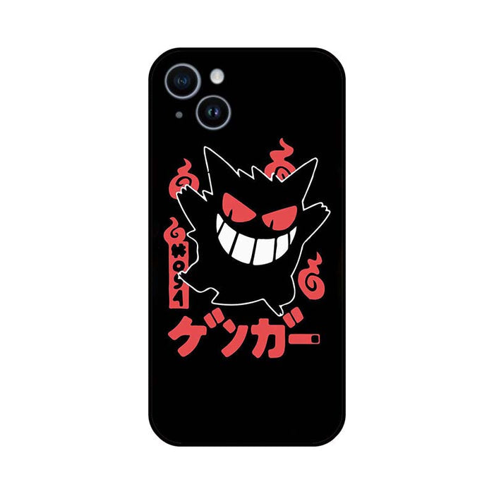 Gengar Phone Cases with Ghost Monster Design: black, purple Gengar character, cartoon style