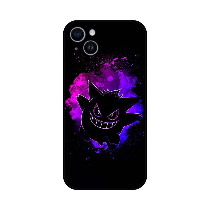 Gengar Phone Cases with Ghost Monster Design: black, purple Gengar character, cartoon style