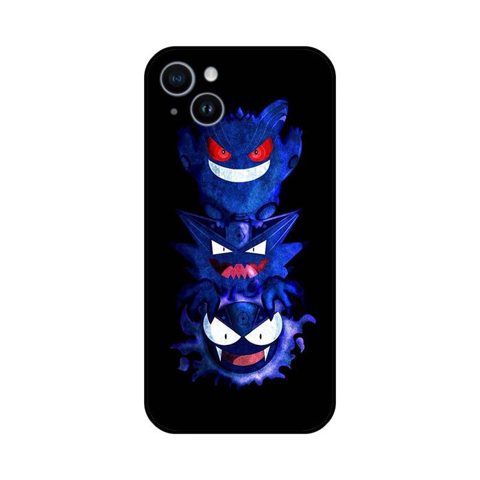 Gengar Phone Cases with Ghost Monster Design: black, purple Gengar character, cartoon style