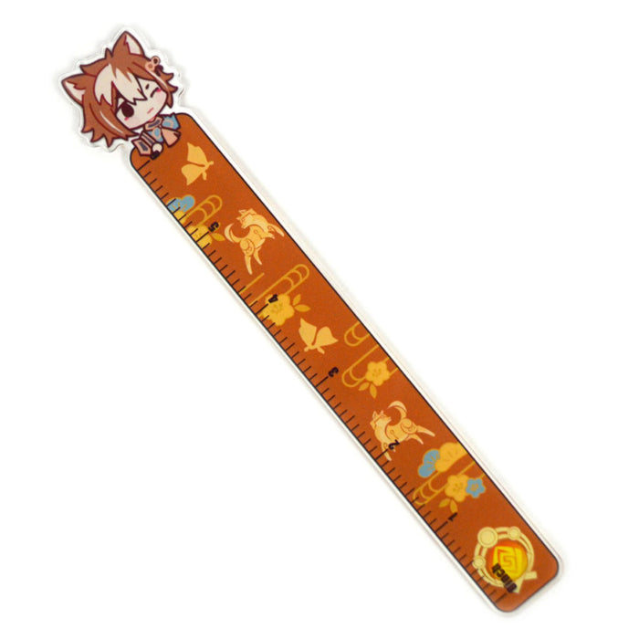 Genshin Impact Acrylic Rulers with Character Designs: orange, brown cartoon fox-eared character, kawaii cartoon style