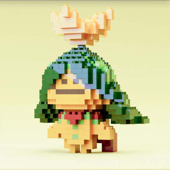 Genshin Impact Aranara Building Kit: green, yellow turtle-like character, pixelated cartoon style