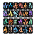 Genshin Impact Badge Holder with Characters: black, teal stylized fantasy/anime-style character silhouettes, cartoon, anime-i