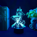 Genshin Impact Character Night Light: cyan-blue, black anime-style girl character holding a sword, anime, cartoon, neon line