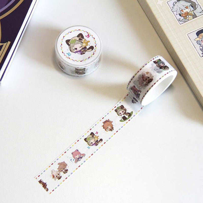 Genshin Impact Character Washi Tape Collection: white, light pink anime-style cartoon characters, kawaii cartoon style