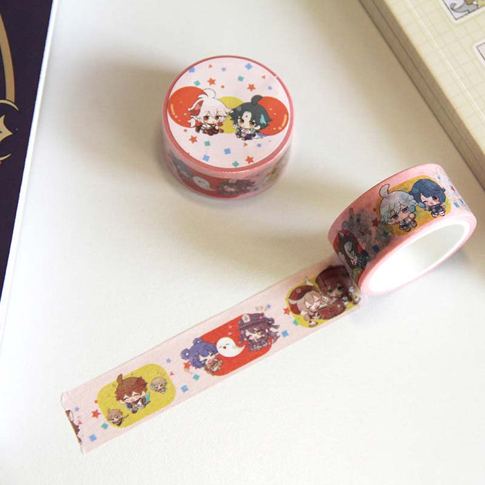 Genshin Impact Character Washi Tape Collection: white, light pink anime-style cartoon characters, kawaii cartoon style