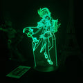 Genshin Impact Desk Lamp with Remote: green, black anime-style female character holding a sword, anime/cartoon style