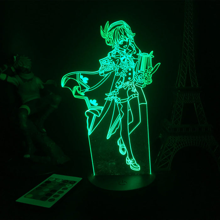 Genshin Impact Desk Lamp with Remote: green, black anime-style female character holding a sword, anime/cartoon style