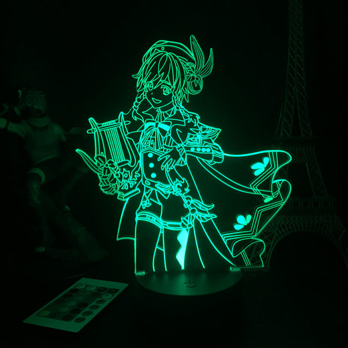 Genshin Impact Desk Lamp with Remote: green, black anime-style female character holding a sword, anime/cartoon style