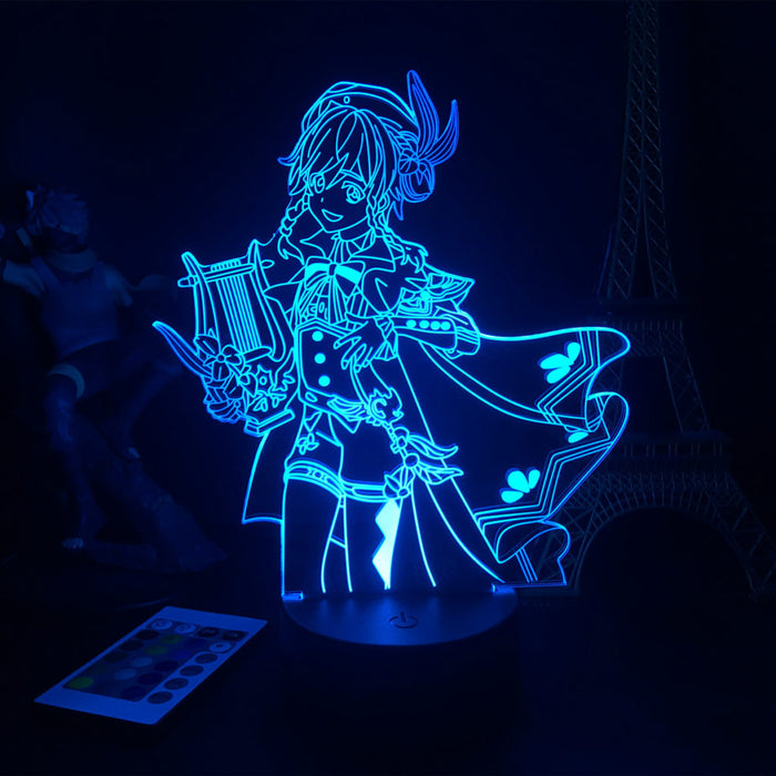 Genshin Impact Desk Lamp with Remote: green, black anime-style female character holding a sword, anime/cartoon style