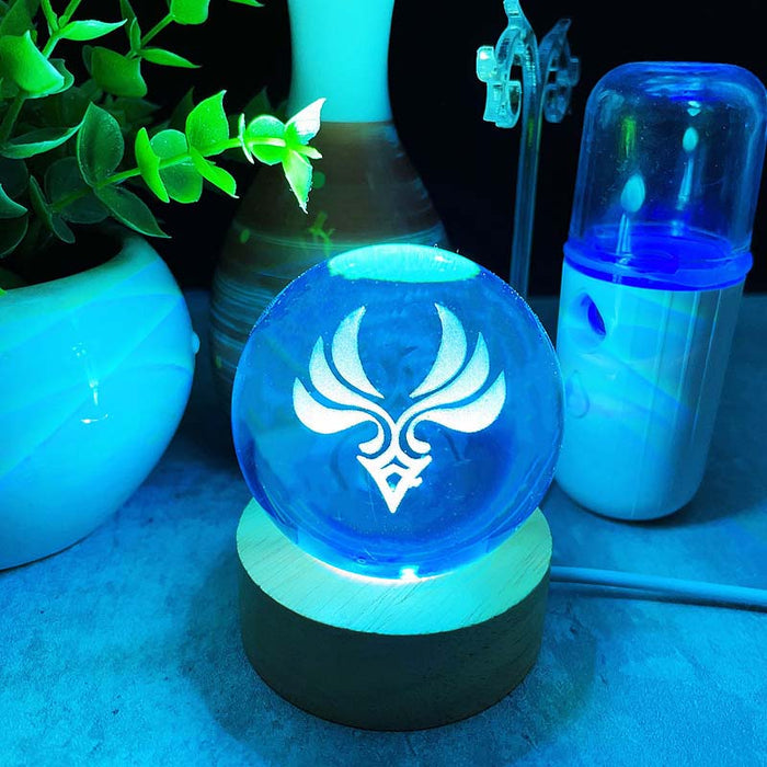 Genshin Impact Element LED Lights: Enchanting Decor: blue, cyan stylized animal/tribal emblem, fantasy, decorative style